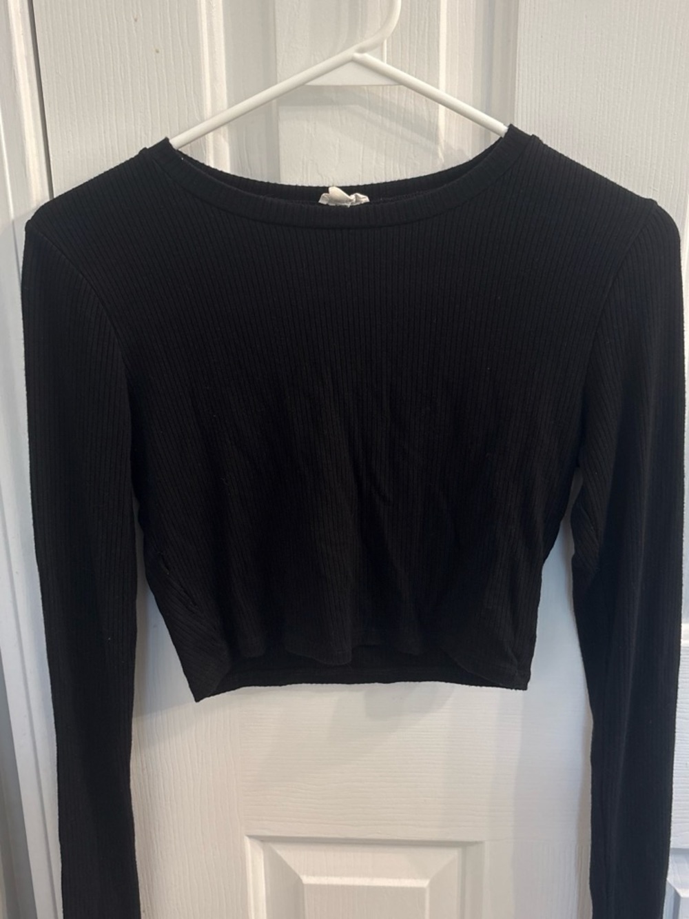 Garage Black Ribbed Long-Sleeve Crop Top